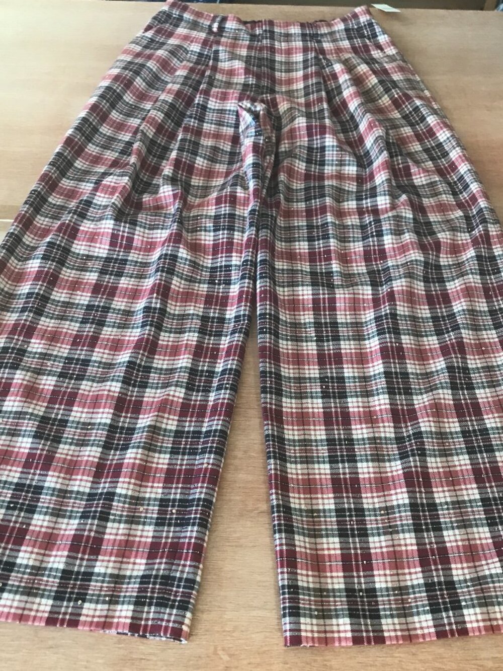 Maeve The Avery Wide Leg Pants Women M Red Plaid High Rise Pocket Boho Stretch